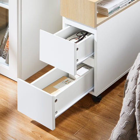 SoBuy FBT155-WN Bijzettafel op wielen Nachtkastje Nachtkastje Bijzettafel