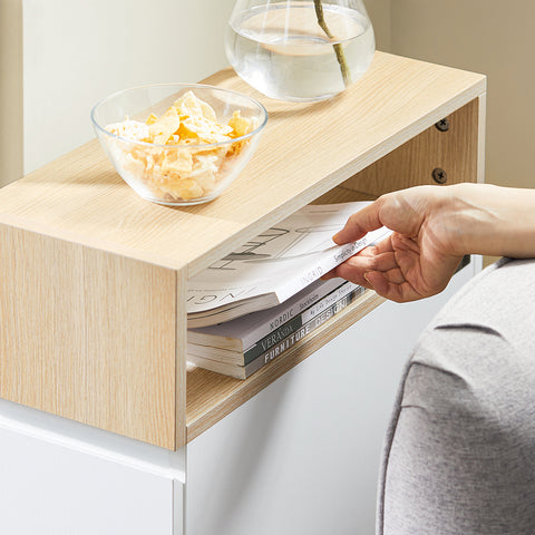 SoBuy FBT155-WN Bijzettafel op wielen Nachtkastje Nachtkastje Bijzettafel