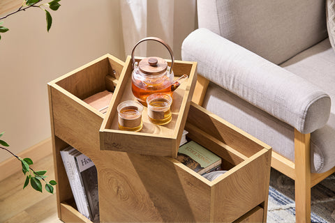 SoBuy FBT158-N Sofa bijzettafel met 1 afneembaar blad, 1 schuiflade en 1 open vak