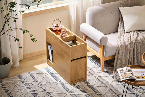SoBuy FBT158-N Sofa bijzettafel met 1 afneembaar blad, 1 schuiflade en 1 open vak