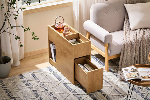 SoBuy FBT158-N Sofa bijzettafel met 1 afneembaar blad, 1 schuiflade en 1 open vak