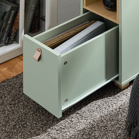 SoBuy FBT161-GR Sofapunt, bijzettafel, multifunctionele salontafel, nachtkastje met inklapbaar blad en lade