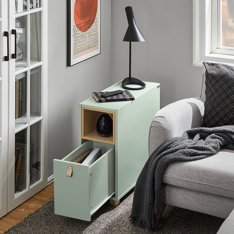 SoBuy FBT161-GR Sofapunt, bijzettafel, multifunctionele salontafel, nachtkastje met inklapbaar blad en lade