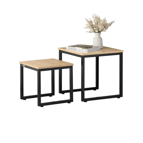 SoBuy FBT42-N Set van 2 Salontafels Bijzettafel - Natuurlook ââââ‚?Metaal
