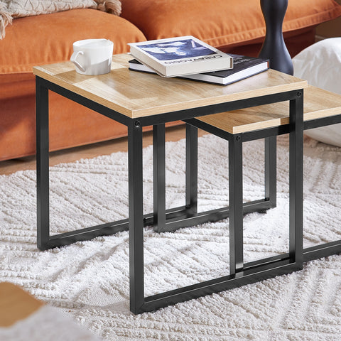 SoBuy FBT42-N Set van 2 Salontafels Bijzettafel - Natuurlook ââââ‚?Metaal