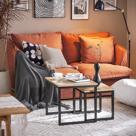 SoBuy FBT42-N Set van 2 Salontafels Bijzettafel - Natuurlook ââââ‚?Metaal