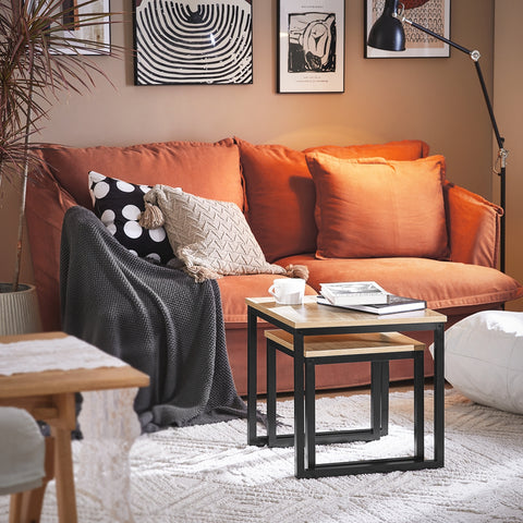 SoBuy FBT42-N Set van 2 Salontafels Bijzettafel - Natuurlook ââââ‚?Metaal