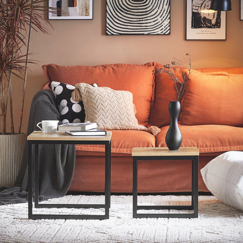 SoBuy FBT42-N Set van 2 Salontafels Bijzettafel - Natuurlook ââââ‚?Metaal