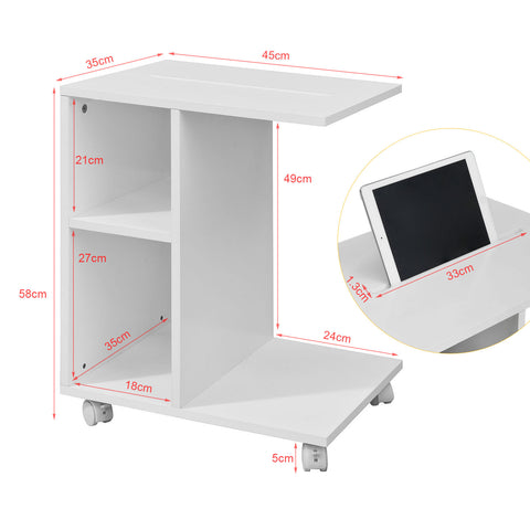 SoBuy FBT48-W Bijzettafel met gleuf | voor iPad | Salontafel | C vorm | wit