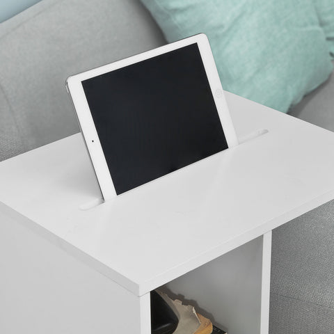 SoBuy FBT48-W Bijzettafel met gleuf | voor iPad | Salontafel | C vorm | wit