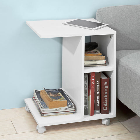 SoBuy FBT48-W Bijzettafel met gleuf | voor iPad | Salontafel | C vorm | wit