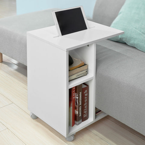 SoBuy FBT48-W Bijzettafel met gleuf | voor iPad | Salontafel | C vorm | wit