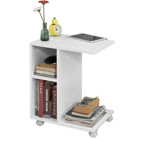 SoBuy FBT48-W Bijzettafel met gleuf | voor iPad | Salontafel | C vorm | wit