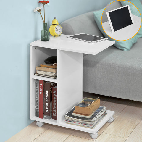 SoBuy FBT48-W Bijzettafel met gleuf | voor iPad | Salontafel | C vorm | wit