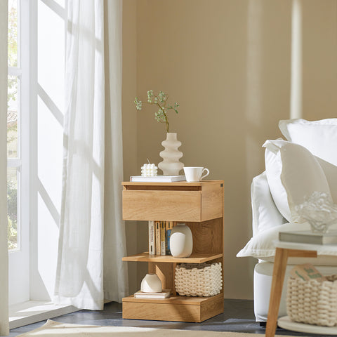 SoBuy FBT49-N Bijzettafel Nachtkastje Veelzijdig Salontafel Commode met 1 lade