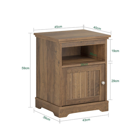 SoBuy FBT151-BR Nachtkast, nachtkastje, bijzettafel, bankpunt met 1 deur voor woonkamer, slaapkamer, 45 x 40 x 59 cm (l x d x h)