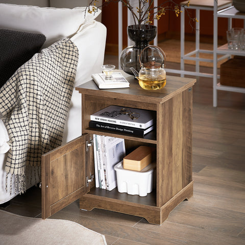 SoBuy FBT151-BR Nachtkast, nachtkastje, bijzettafel, bankpunt met 1 deur voor woonkamer, slaapkamer, 45 x 40 x 59 cm (l x d x h)