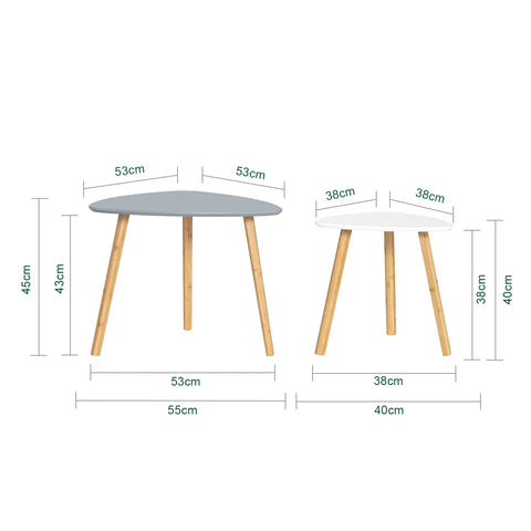 SoBuy FBT74-HG Bijzettafel, set van 2 bijzettafels met planken, salontafel,zettafel voor woonkamer, bamboe