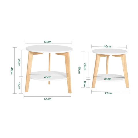 SoBuy FBT75-W Set van 2 Salontafels Bijzettafel Rubberhout 2-delig Wit