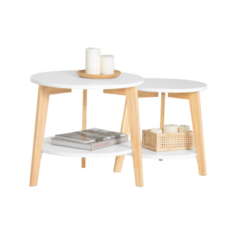 SoBuy FBT75-W Set van 2 Salontafels Bijzettafel Rubberhout 2-delig Wit