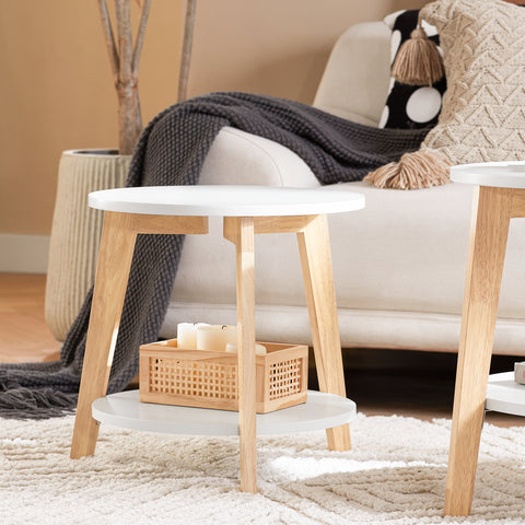 SoBuy FBT75-W Set van 2 Salontafels Bijzettafel Rubberhout 2-delig Wit