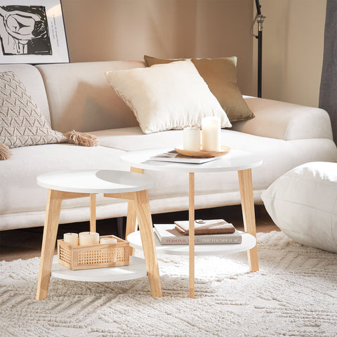 SoBuy FBT75-W Set van 2 Salontafels Bijzettafel Rubberhout 2-delig Wit