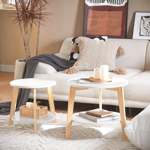 SoBuy FBT75-W Set van 2 Salontafels Bijzettafel Rubberhout 2-delig Wit