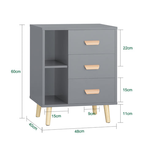 SoBuy FBT95-HG Side Table End of Sofa Nachtkastje Nachtkastje met 3 lades en 2 opbergplanken