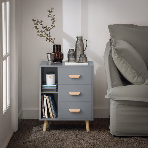 SoBuy FBT95-HG Side Table End of Sofa Nachtkastje Nachtkastje met 3 lades en 2 opbergplanken
