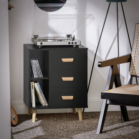 SoBuy FBT95-SCH Side Table End of Sofa Nachtkastje Nachtkastje met 3 lades en 2 opbergplanken