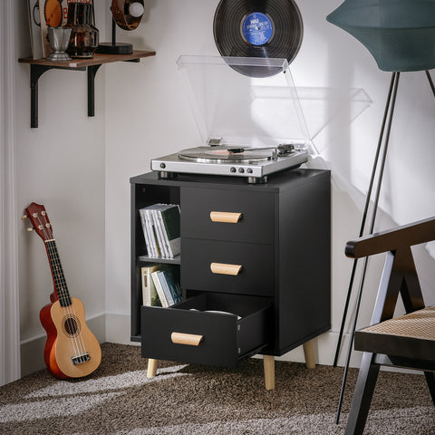 SoBuy FBT95-SCH Side Table End of Sofa Nachtkastje Nachtkastje met 3 lades en 2 opbergplanken