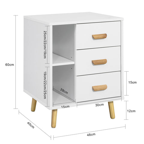 SoBuy FBT95-W Side Table End of Sofa Nachtkastje Nachtkastje met 3 lades en 2 opbergplanken