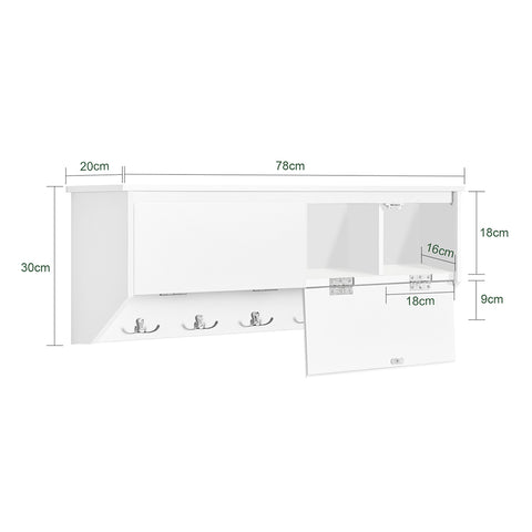 SoBuy FHK24-W Wandkapstok Hal Kapstok Wandgarderobe Garderobe Kledingrek Wandplank met 2 Deuren en 5 dubbele Haken