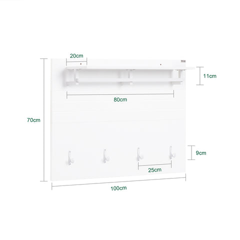 SoBuy FHK36-W Wandkapstok, wandrek, entree kapstok, haken met hangplank, opbergrek met 4 haken en 1 plank, L 100 x D 20 x H 70 cm