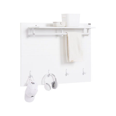 SoBuy FHK36-W Wandkapstok, wandrek, entree kapstok, haken met hangplank, opbergrek met 4 haken en 1 plank, L 100 x D 20 x H 70 cm