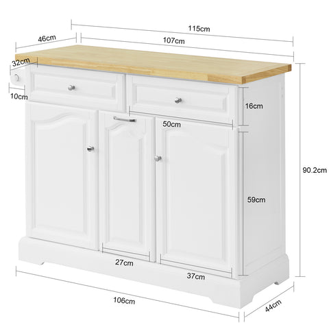 SoBuy FKW100-WN Keukentrolley Keukeneiland Dressoir Buffetkast Opbergkast Keukenkast met 2 laden en 3 deuren