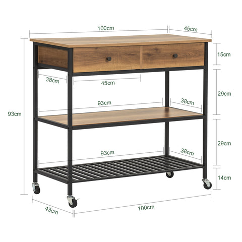 SoBuy FKW112-PF Keukentrolley Op Wieltjes - Multifunctionelle trolley ââââ‚?Serveerwagen - Keukenkast met 2 Lades en 2 Planken