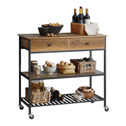 SoBuy FKW112-PF Keukentrolley Op Wieltjes - Multifunctionelle trolley ââââ‚?Serveerwagen - Keukenkast met 2 Lades en 2 Planken