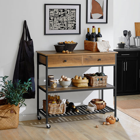 SoBuy FKW112-PF Keukentrolley Op Wieltjes - Multifunctionelle trolley ââââ‚?Serveerwagen - Keukenkast met 2 Lades en 2 Planken