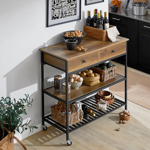 SoBuy FKW112-PF Keukentrolley Op Wieltjes - Multifunctionelle trolley ââââ‚?Serveerwagen - Keukenkast met 2 Lades en 2 Planken