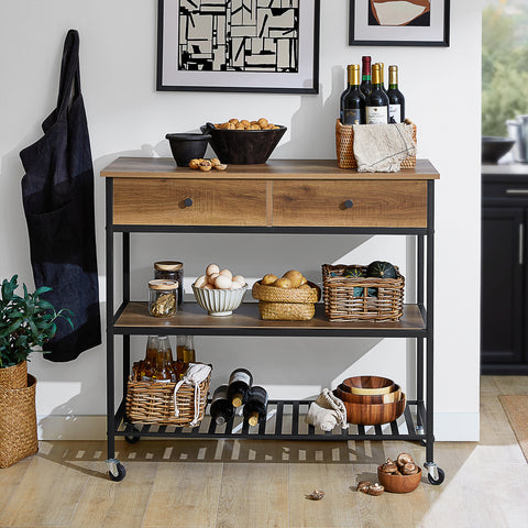 SoBuy FKW112-PF Keukentrolley Op Wieltjes - Multifunctionelle trolley ââââ‚?Serveerwagen - Keukenkast met 2 Lades en 2 Planken