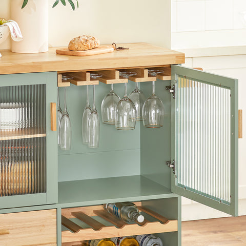 SoBuy FKW114-GR Centraal Keukeneiland, Keukenkast, Keukenrek, Keukenwagen, Keuken Werktafel, Buffetkast, Dressoir met Rubberhouten Blad, Groente