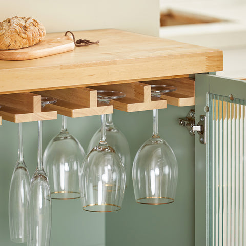 SoBuy FKW114-GR Centraal Keukeneiland, Keukenkast, Keukenrek, Keukenwagen, Keuken Werktafel, Buffetkast, Dressoir met Rubberhouten Blad, Groente