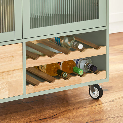 SoBuy FKW114-GR Centraal Keukeneiland, Keukenkast, Keukenrek, Keukenwagen, Keuken Werktafel, Buffetkast, Dressoir met Rubberhouten Blad, Groente