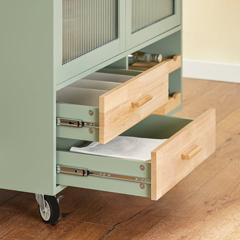 SoBuy FKW114-GR Centraal Keukeneiland, Keukenkast, Keukenrek, Keukenwagen, Keuken Werktafel, Buffetkast, Dressoir met Rubberhouten Blad, Groente