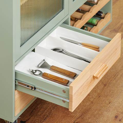 SoBuy FKW114-GR Centraal Keukeneiland, Keukenkast, Keukenrek, Keukenwagen, Keuken Werktafel, Buffetkast, Dressoir met Rubberhouten Blad, Groente