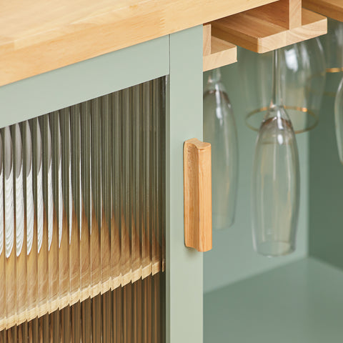 SoBuy FKW114-GR Centraal Keukeneiland, Keukenkast, Keukenrek, Keukenwagen, Keuken Werktafel, Buffetkast, Dressoir met Rubberhouten Blad, Groente