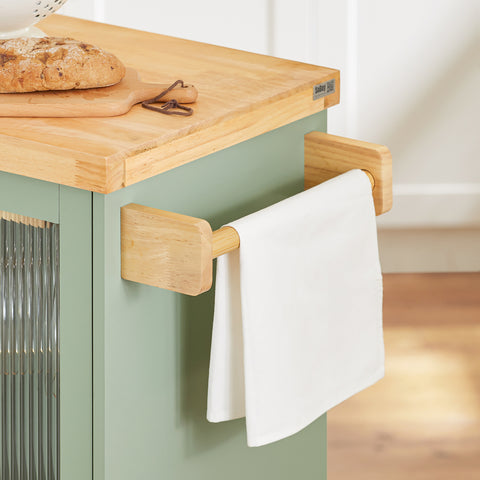 SoBuy FKW114-GR Centraal Keukeneiland, Keukenkast, Keukenrek, Keukenwagen, Keuken Werktafel, Buffetkast, Dressoir met Rubberhouten Blad, Groente
