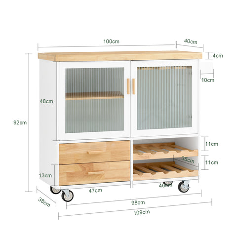 SoBuy FKW114-WN Centraal Keukeneiland, Keukenkast, Keukenrek, Keukenwagen, Keuken Werktafel, Buffetkast, Dressoir met Rubberhouten Blad