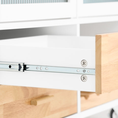 SoBuy FKW114-WN Centraal Keukeneiland, Keukenkast, Keukenrek, Keukenwagen, Keuken Werktafel, Buffetkast, Dressoir met Rubberhouten Blad